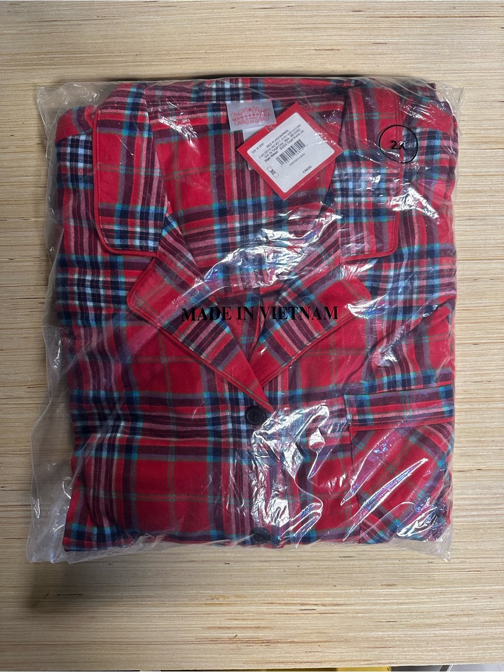 Wonder ship Red Plaid Button-Down Shirt with Blue and White Accents